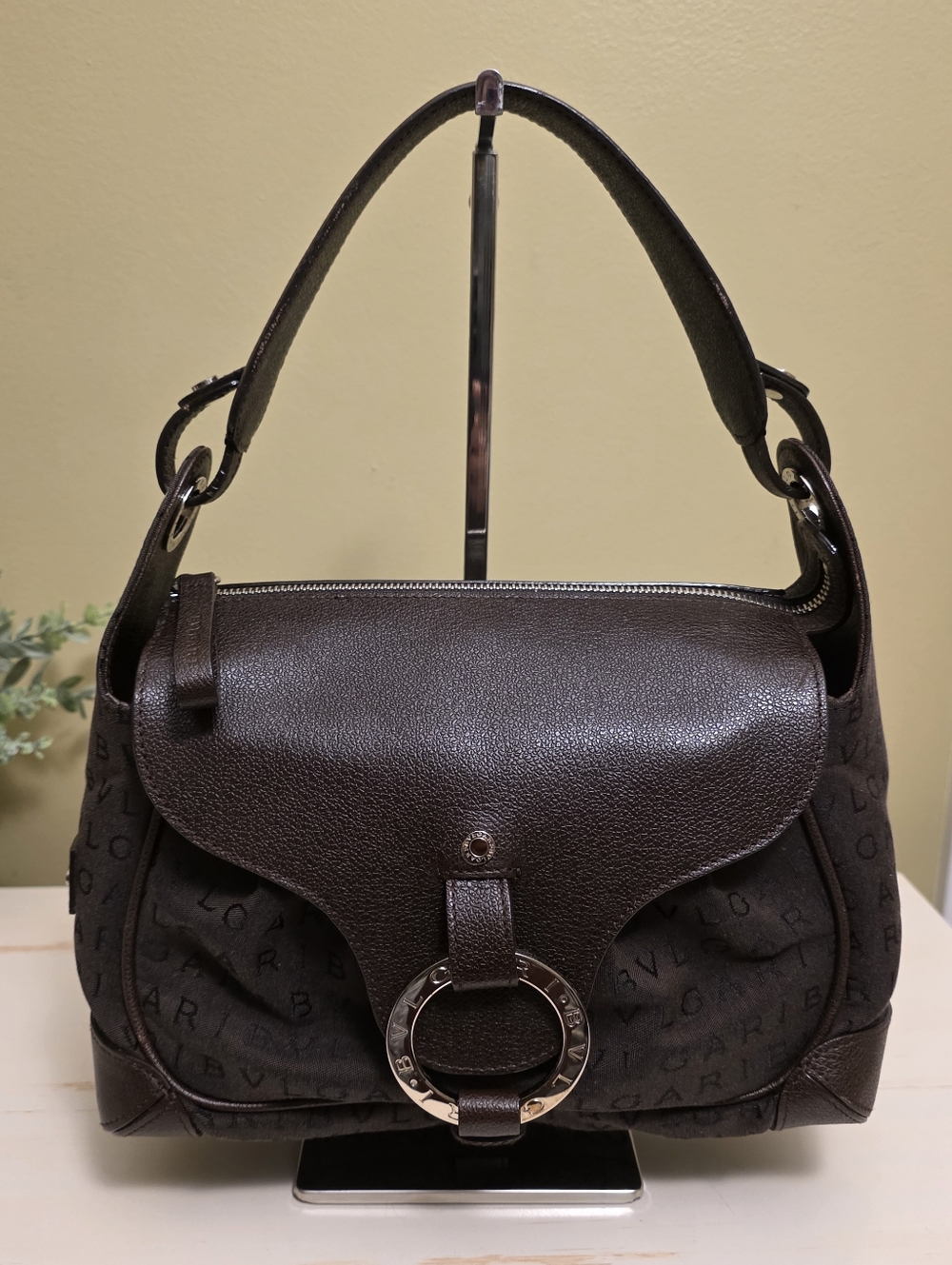 Bvlgari | Brown Canvas Isabella Rosellini Handbag With Leather Trim With CoA